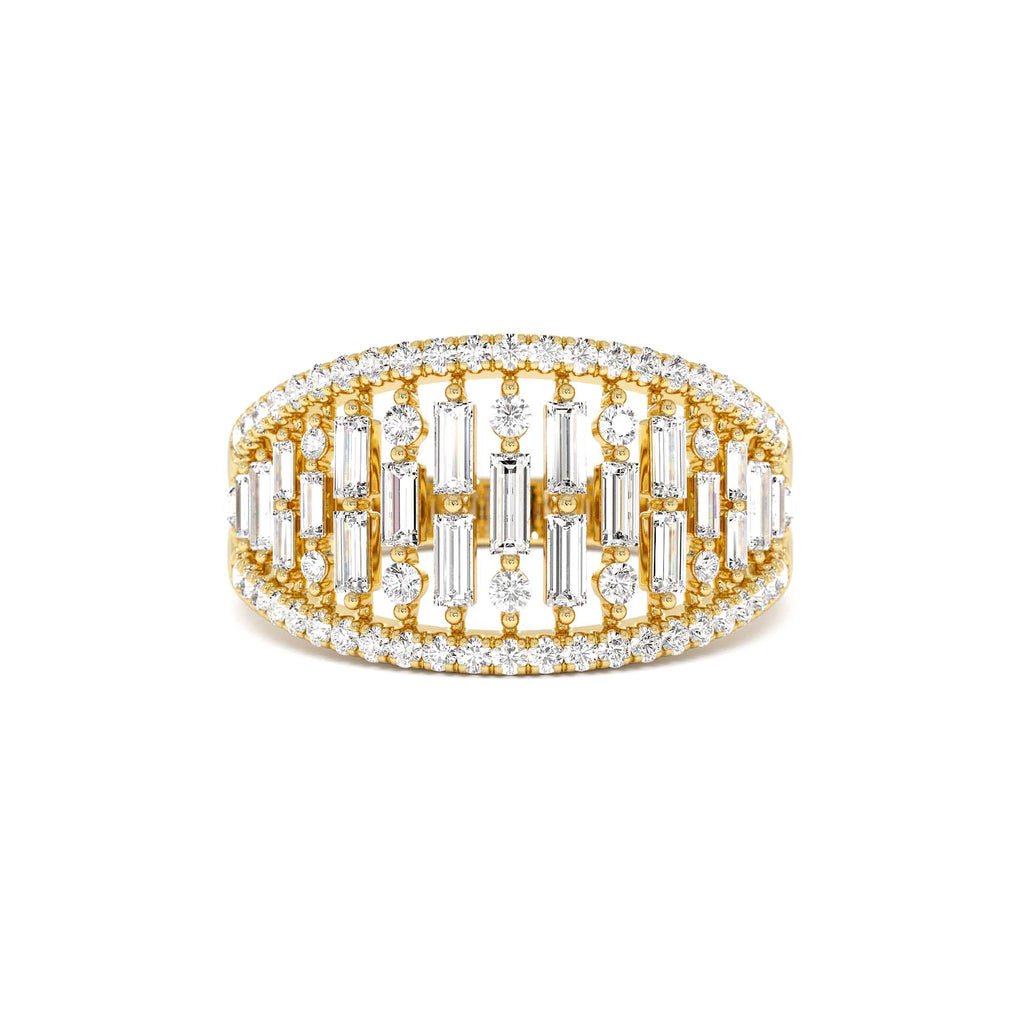 Multi Row Baguette Diamond Statement Ring in 14K Gold — view 1