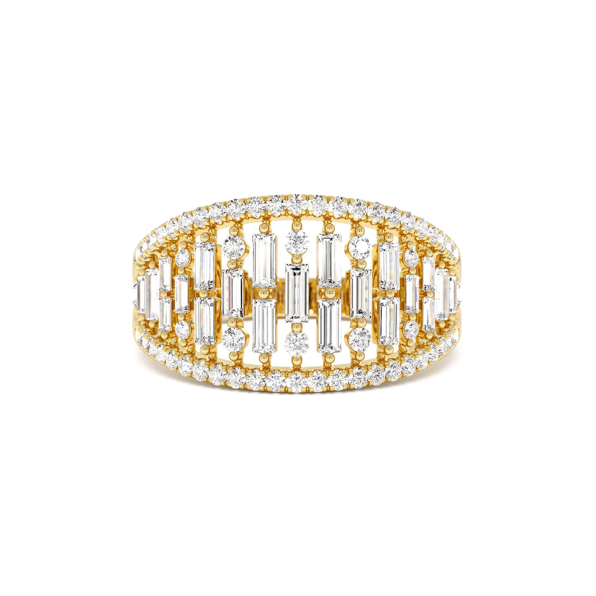 Multi Row Baguette Diamond Statement Ring in 14K Gold — view 1