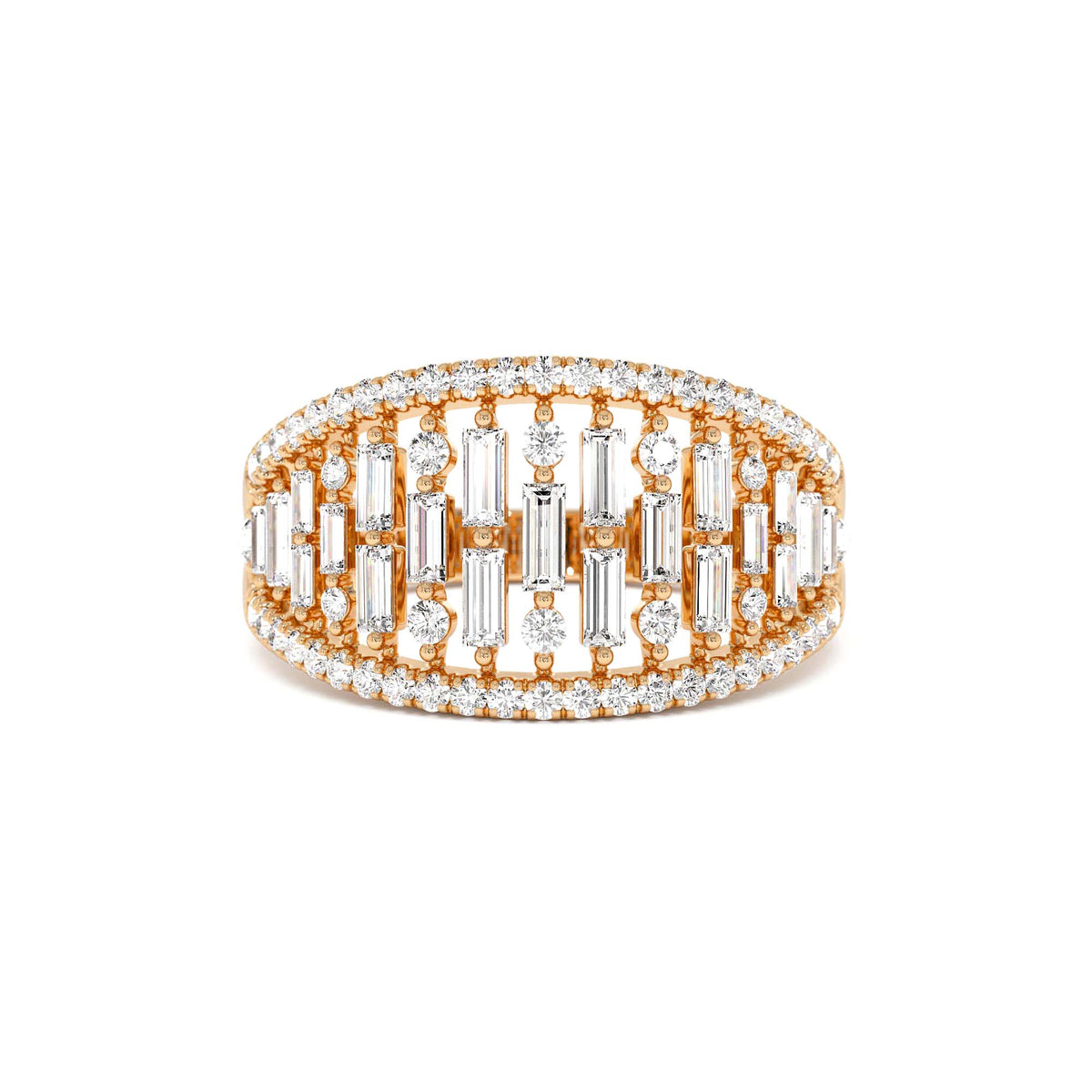 Multi Row Baguette Diamond Statement Ring in 14K Gold — view 5