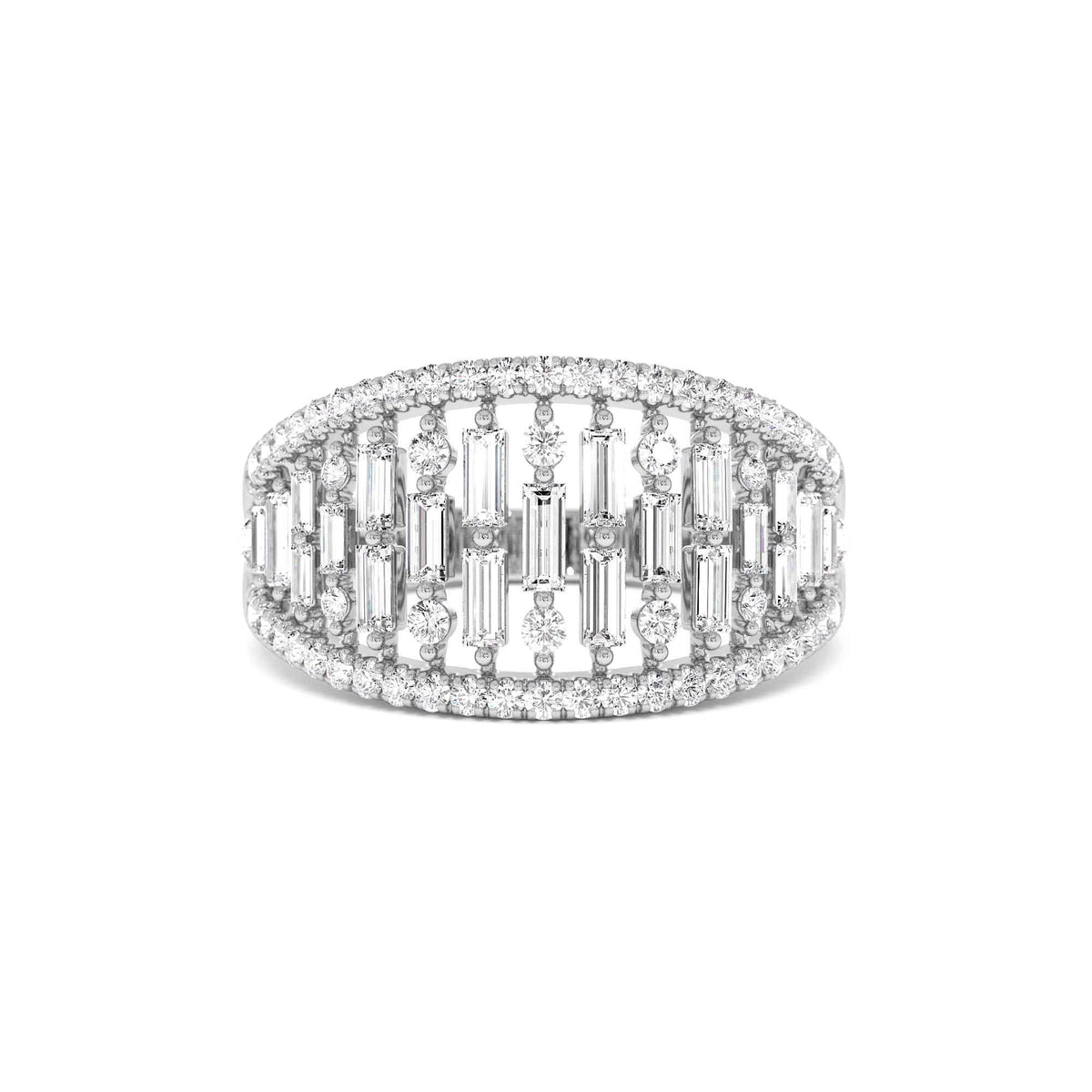 Multi Row Baguette Diamond Statement Ring in 14K Gold — view 4