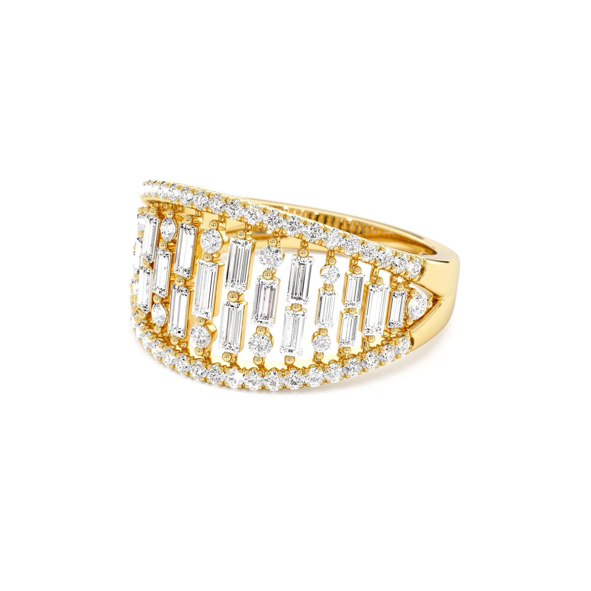Multi Row Baguette Diamond Statement Ring in 14K Gold — view 2