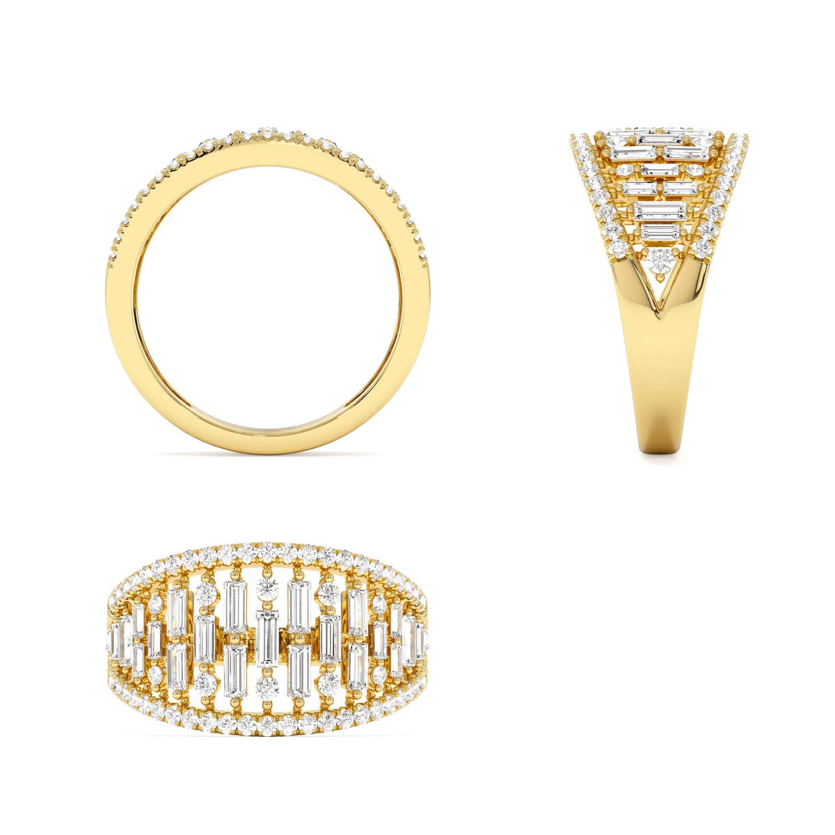 Multi Row Baguette Diamond Statement Ring in 14K Gold — view 3