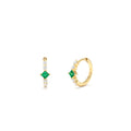 Princess Cut Emerald and Diamond Hoop Earrings in 14K Gold — view 1