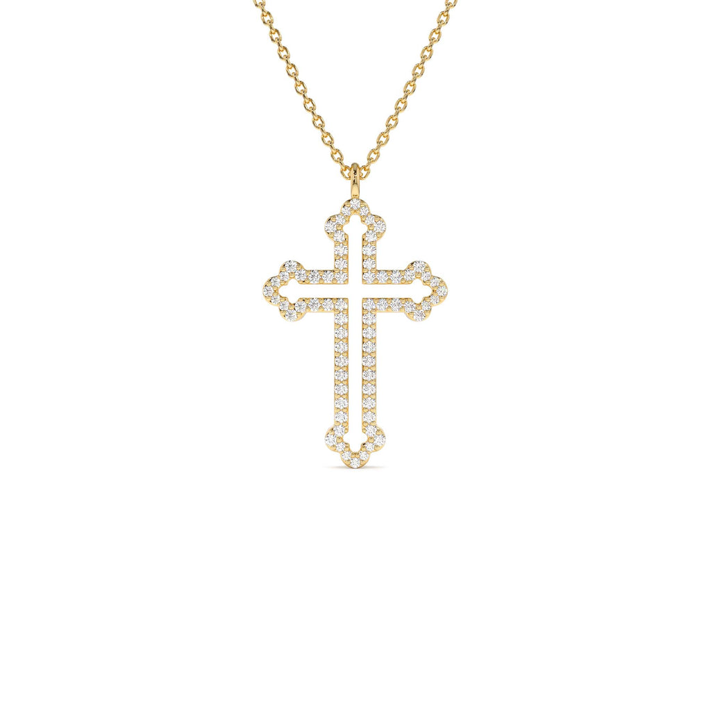 Pavé Diamond Cross Pendant Necklace in 14K Gold — view 1