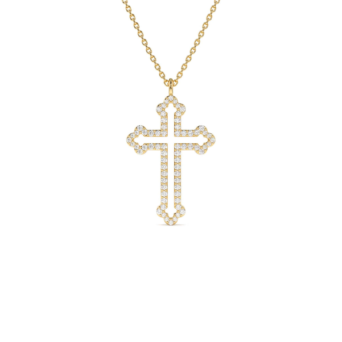 Pavé Diamond Cross Pendant Necklace in 14K Gold — view 1