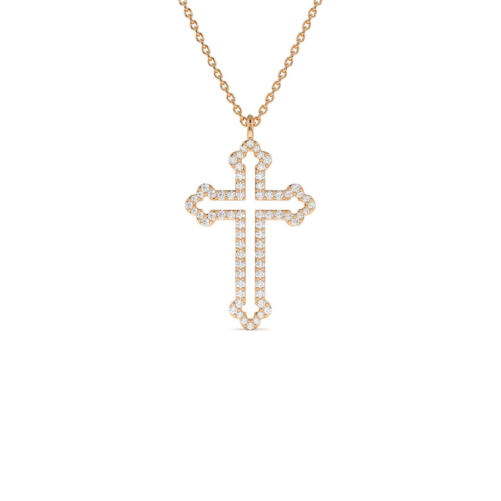 Pavé Diamond Cross Pendant Necklace in 14K Gold — view 4