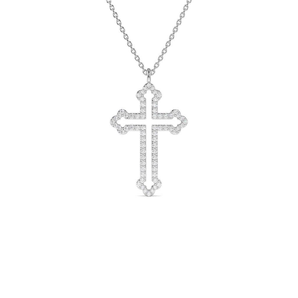 Pavé Diamond Cross Pendant Necklace in 14K Gold — view 3