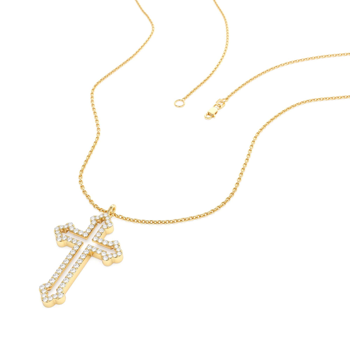 Pavé Diamond Cross Pendant Necklace in 14K Gold — view 2