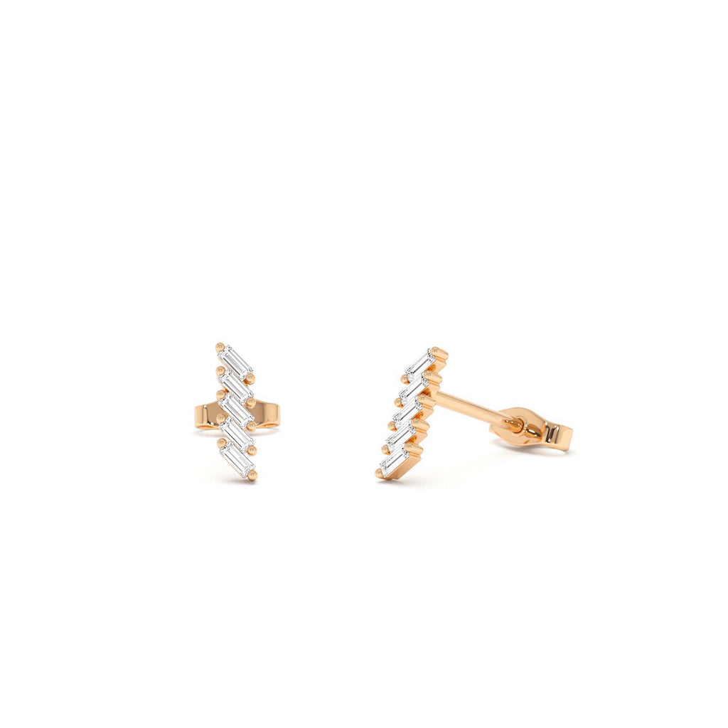 Geometric Baguette Diamond Studs in 14K Gold — view 4
