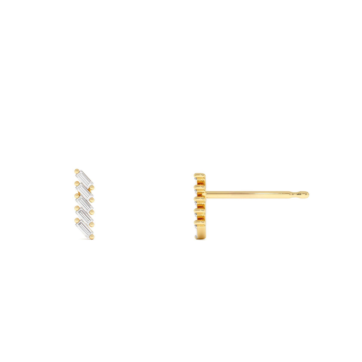 Geometric Baguette Diamond Studs in 14K Gold — view 2