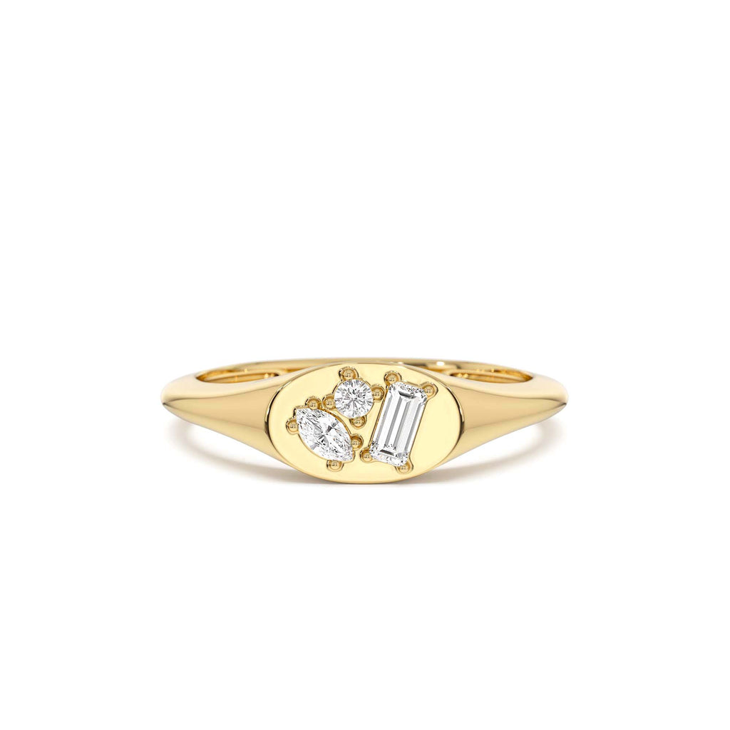 Diamond Signet Ring with Mixed Cuts in 14K Gold — view 1