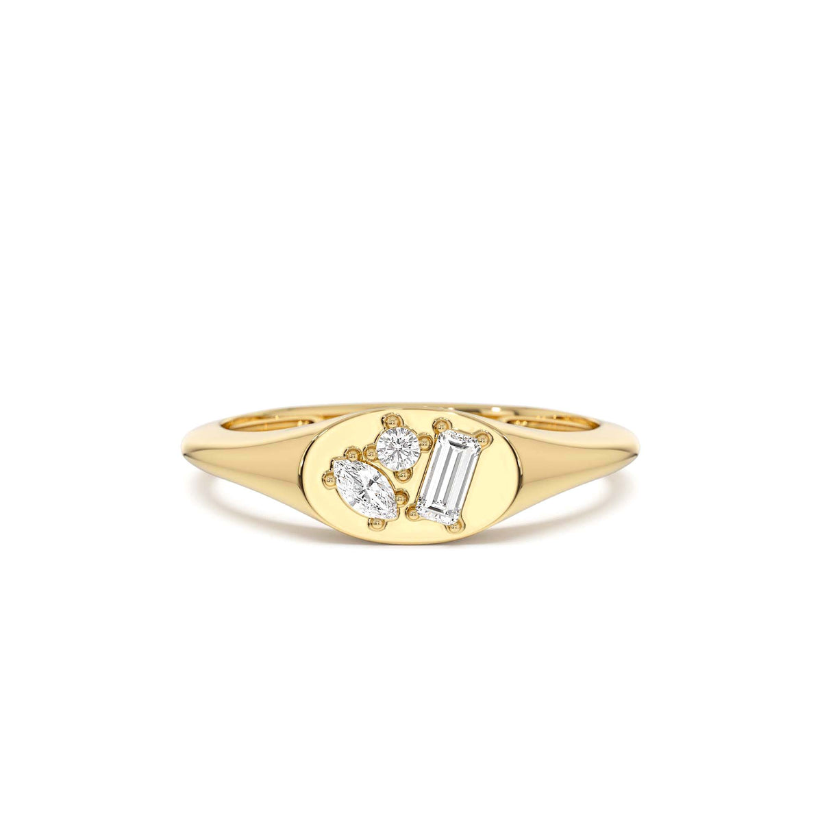 Diamond Signet Ring with Mixed Cuts in 14K Gold — view 1