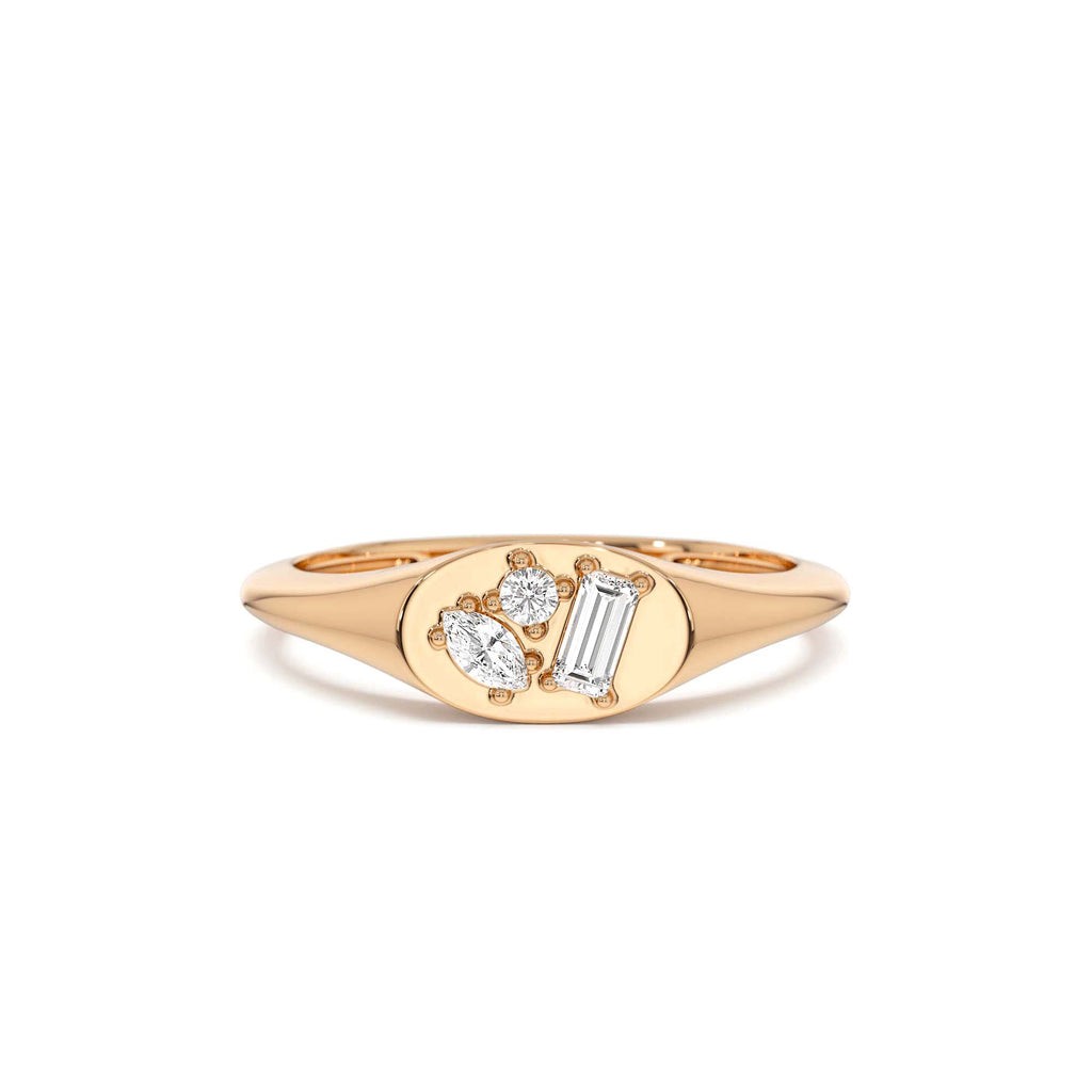 Diamond Signet Ring with Mixed Cuts in 14K Gold — view 5