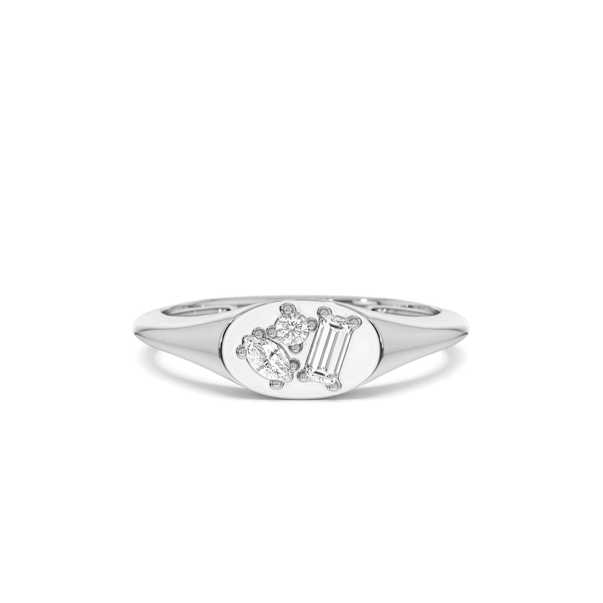 Diamond Signet Ring with Mixed Cuts in 14K Gold — view 4