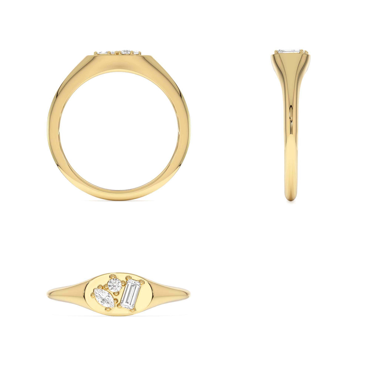 Diamond Signet Ring with Mixed Cuts in 14K Gold — view 2