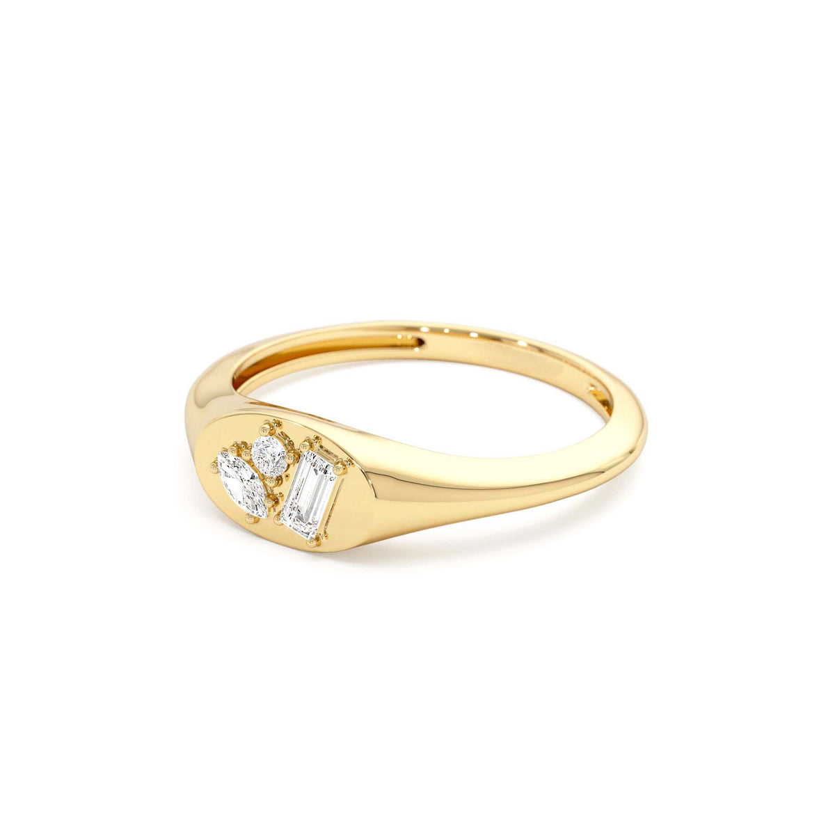 Diamond Signet Ring with Mixed Cuts in 14K Gold — view 3