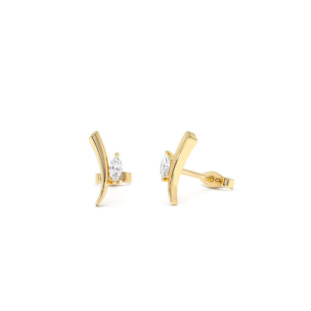 Yellow Gold Diamond Bar Stud Earrings in 14K Gold — view 1