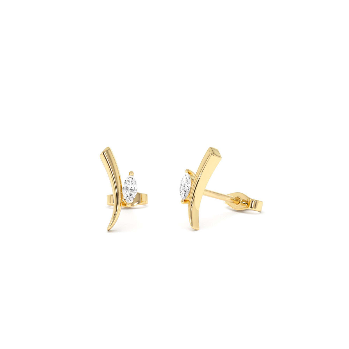 Yellow Gold Diamond Bar Stud Earrings in 14K Gold — view 1