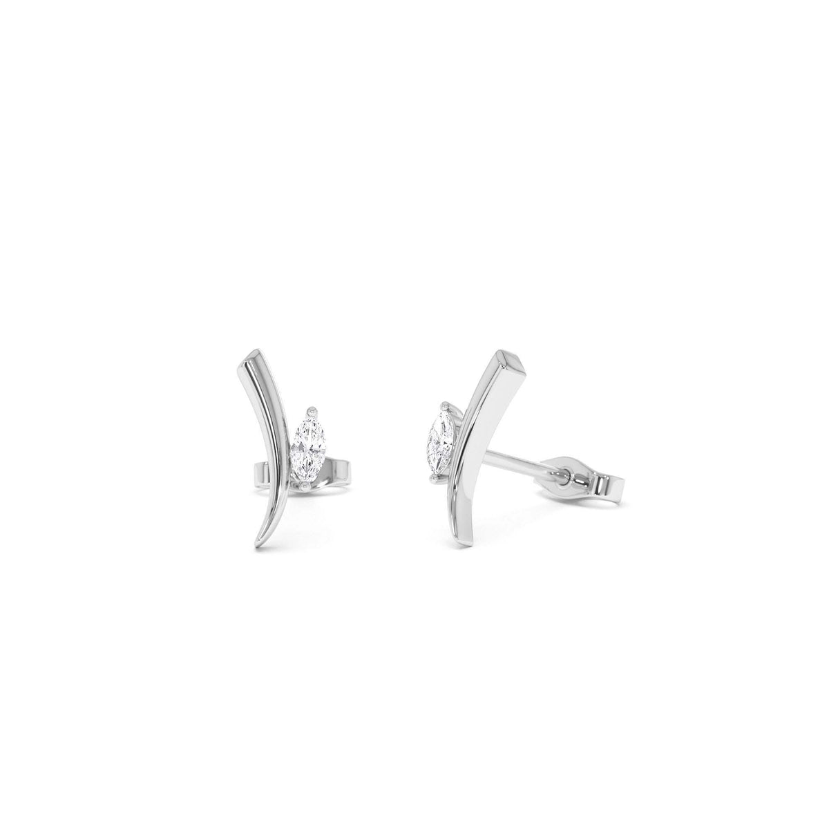 Yellow Gold Diamond Bar Stud Earrings in 14K Gold — view 3