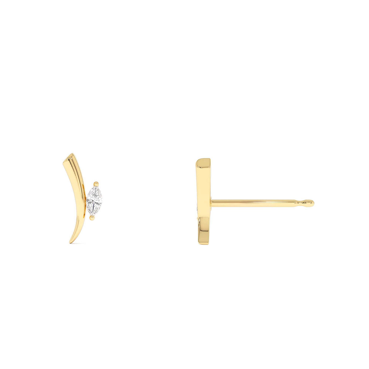 Yellow Gold Diamond Bar Stud Earrings in 14K Gold — view 2