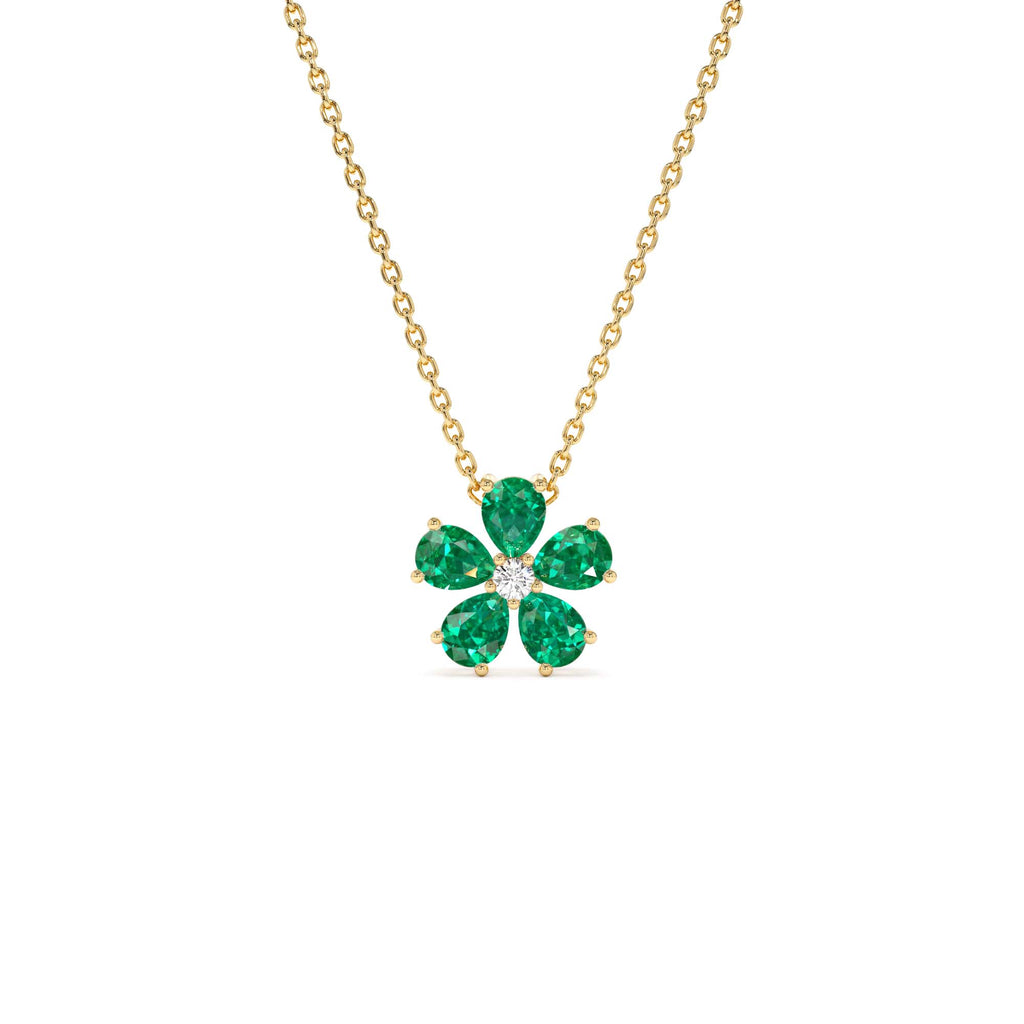 Emerald and Diamond Floral Pendant in 14K Gold — view 1