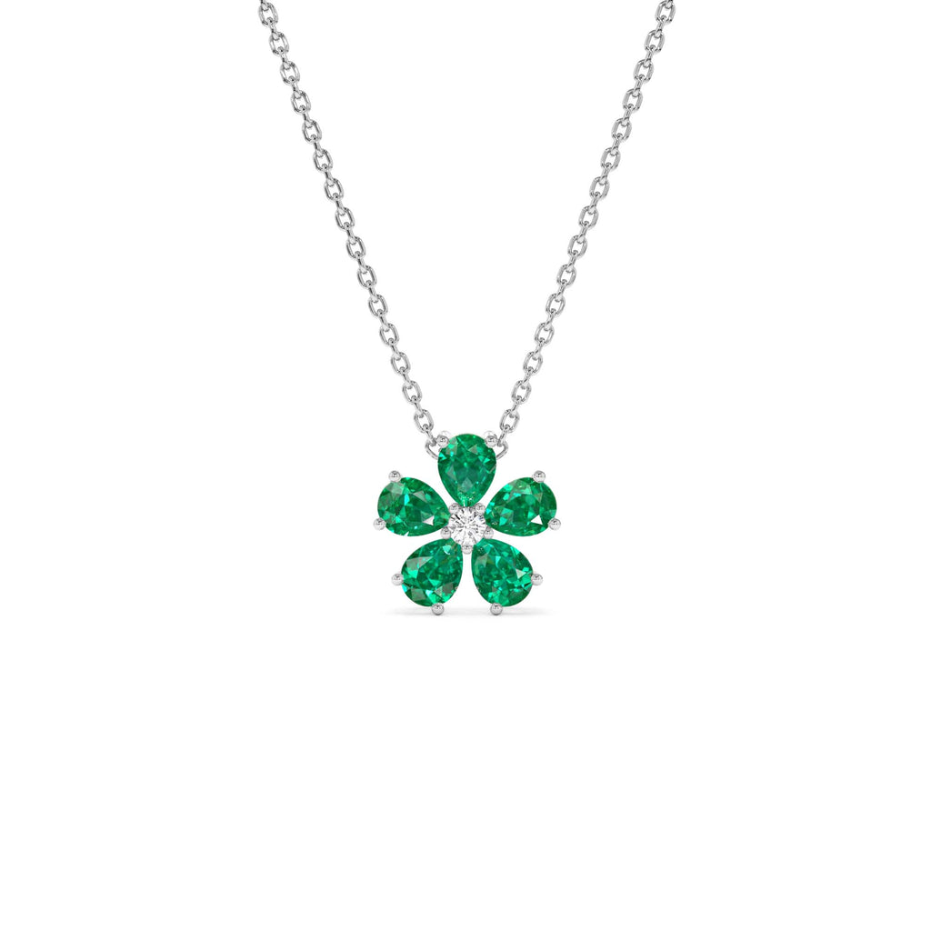 Emerald and Diamond Floral Pendant in 14K Gold — view 2