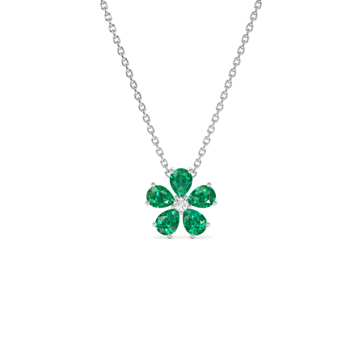 Emerald and Diamond Floral Pendant in 14K Gold — view 2