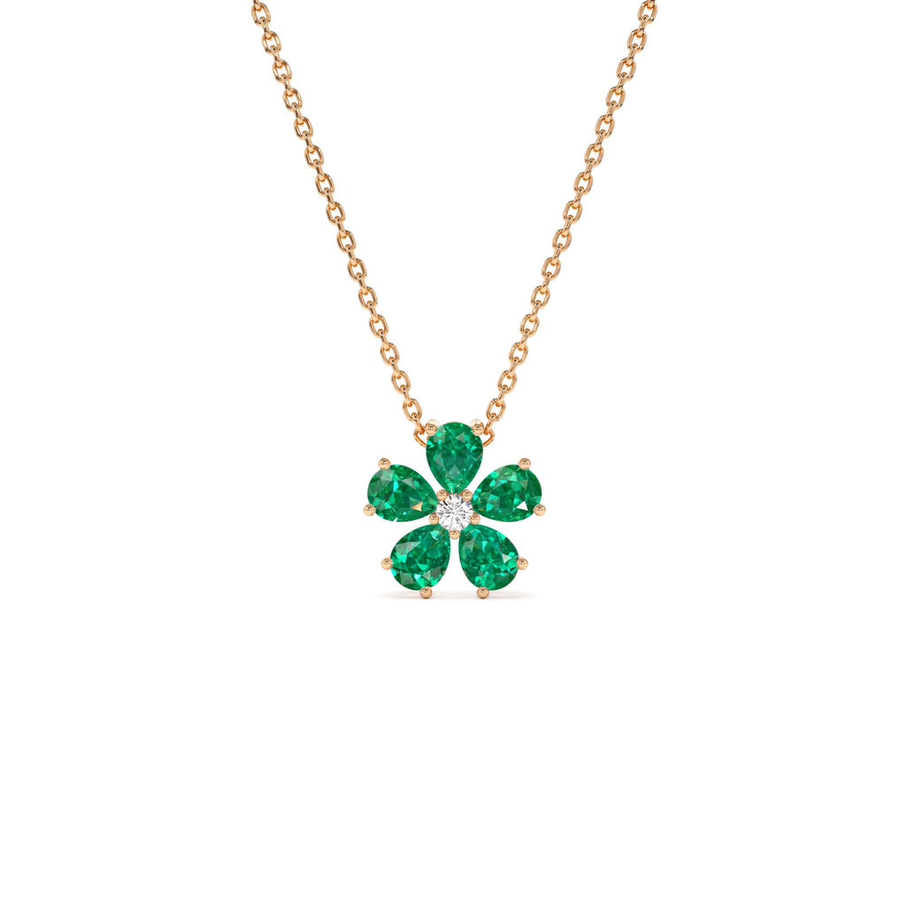 Emerald and Diamond Floral Pendant in 14K Gold — view 3