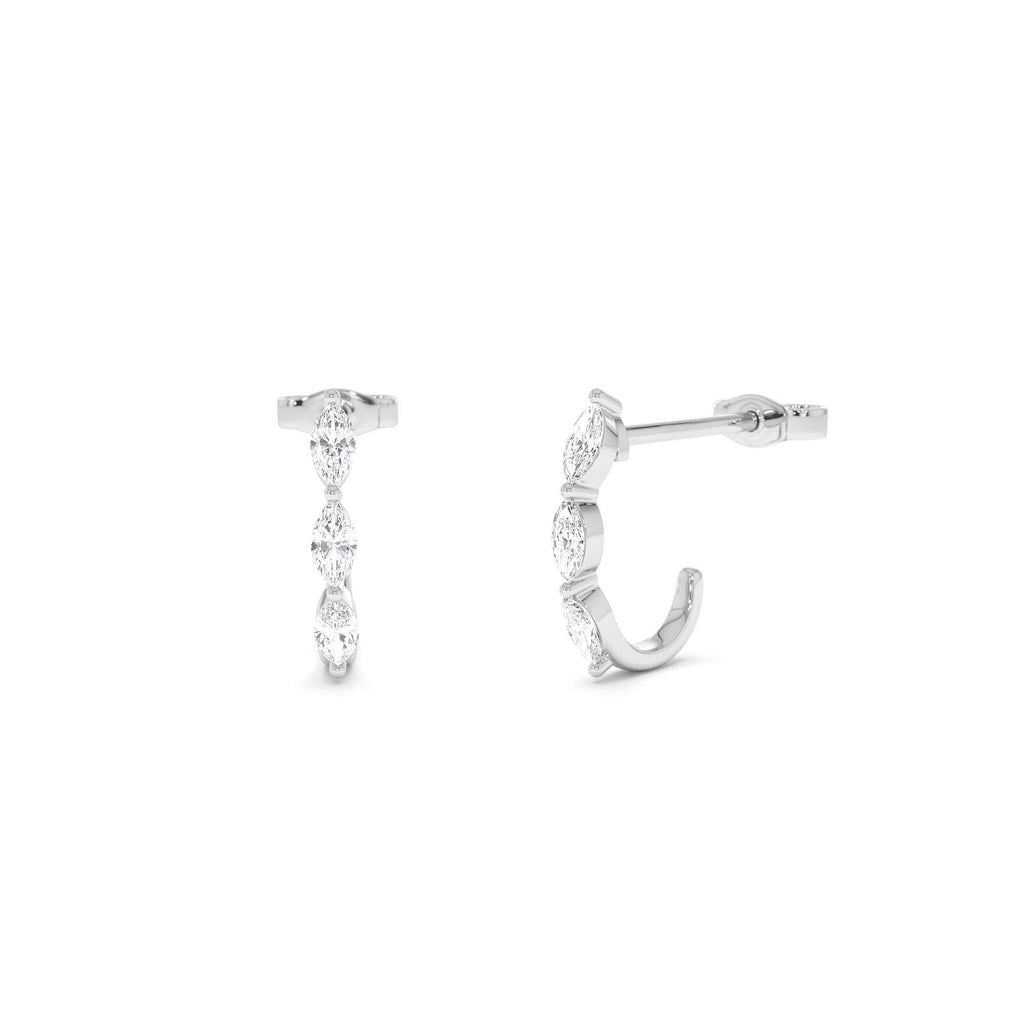 Marquise Diamond Open Hoop Earrings in 14K Gold — view 3