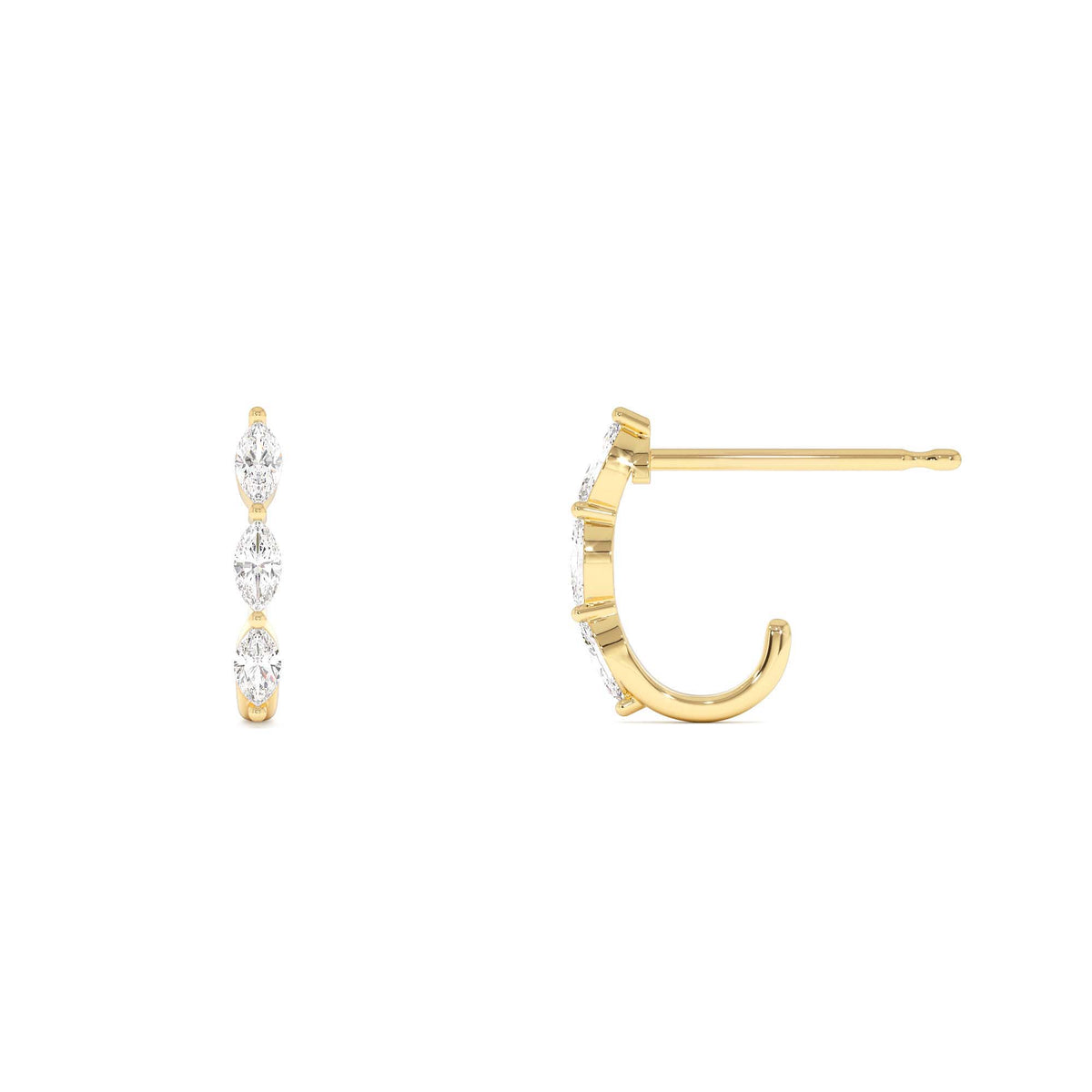 Marquise Diamond Open Hoop Earrings in 14K Gold — view 2