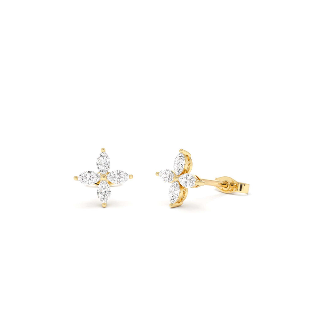 Marquise Diamond Cluster Studs in 14K Gold — view 1
