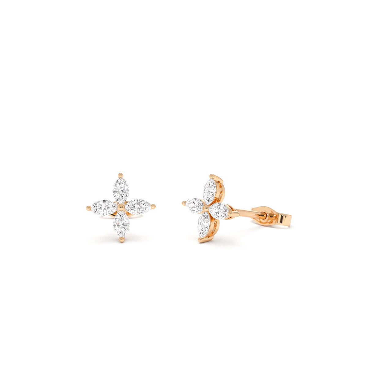 Marquise Diamond Cluster Studs in 14K Gold — view 4