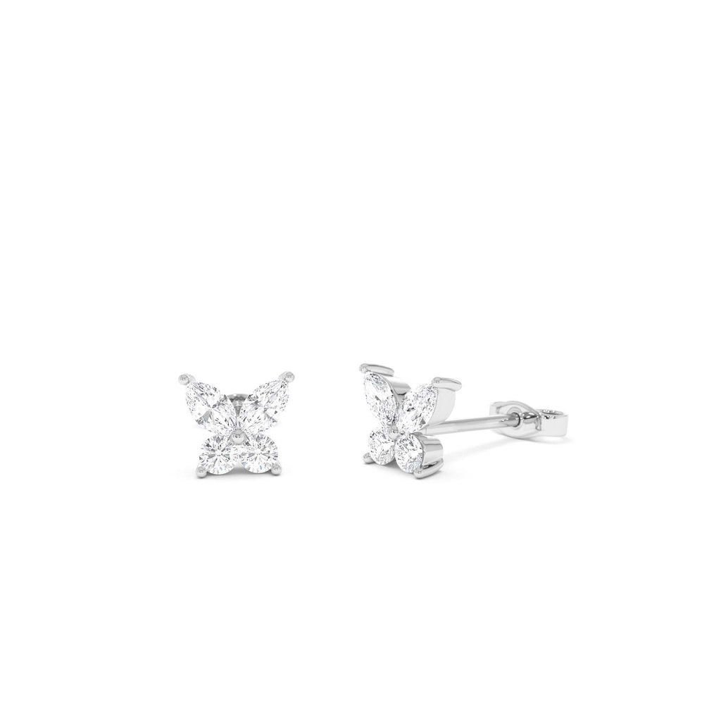Marquise and Round Diamond Butterfly Studs in 14K Gold — view 3