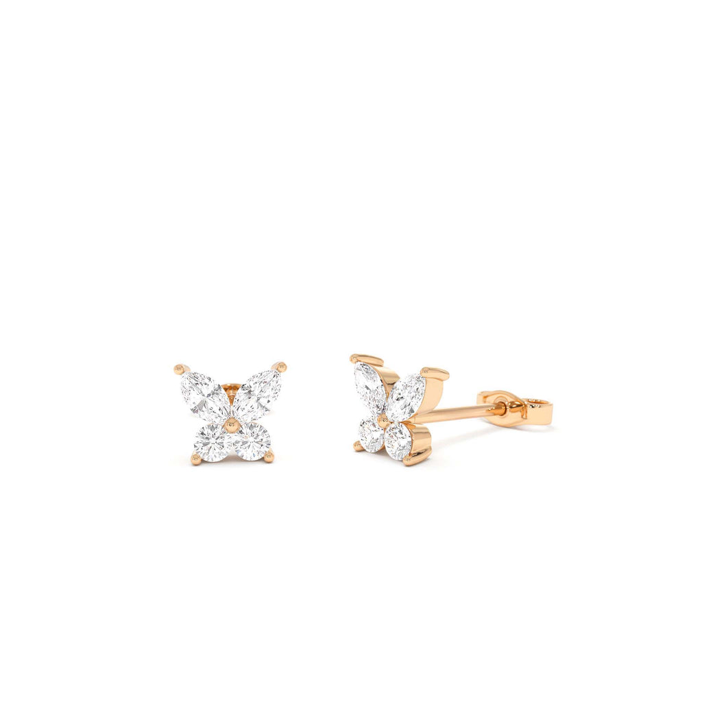 Marquise and Round Diamond Butterfly Studs in 14K Gold — view 4