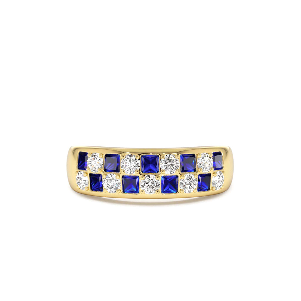 Square Sapphire & Diamond Wedding Ring in 14K Gold — view 1