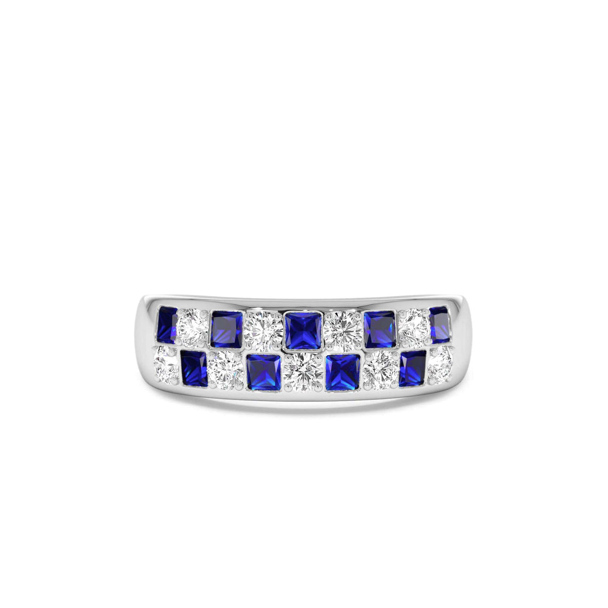 Square Sapphire & Diamond Wedding Ring in 14K Gold — view 4
