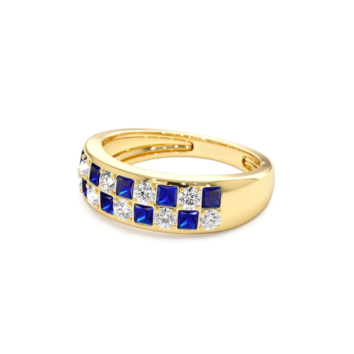 Square Sapphire & Diamond Wedding Ring in 14K Gold — view 2