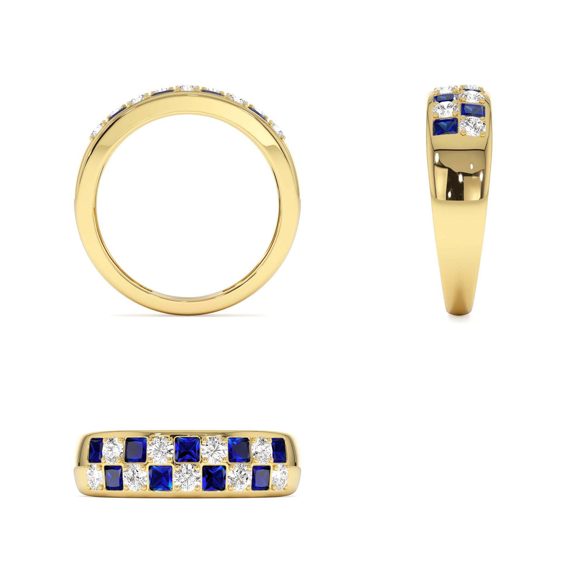 Square Sapphire & Diamond Wedding Ring in 14K Gold — view 3