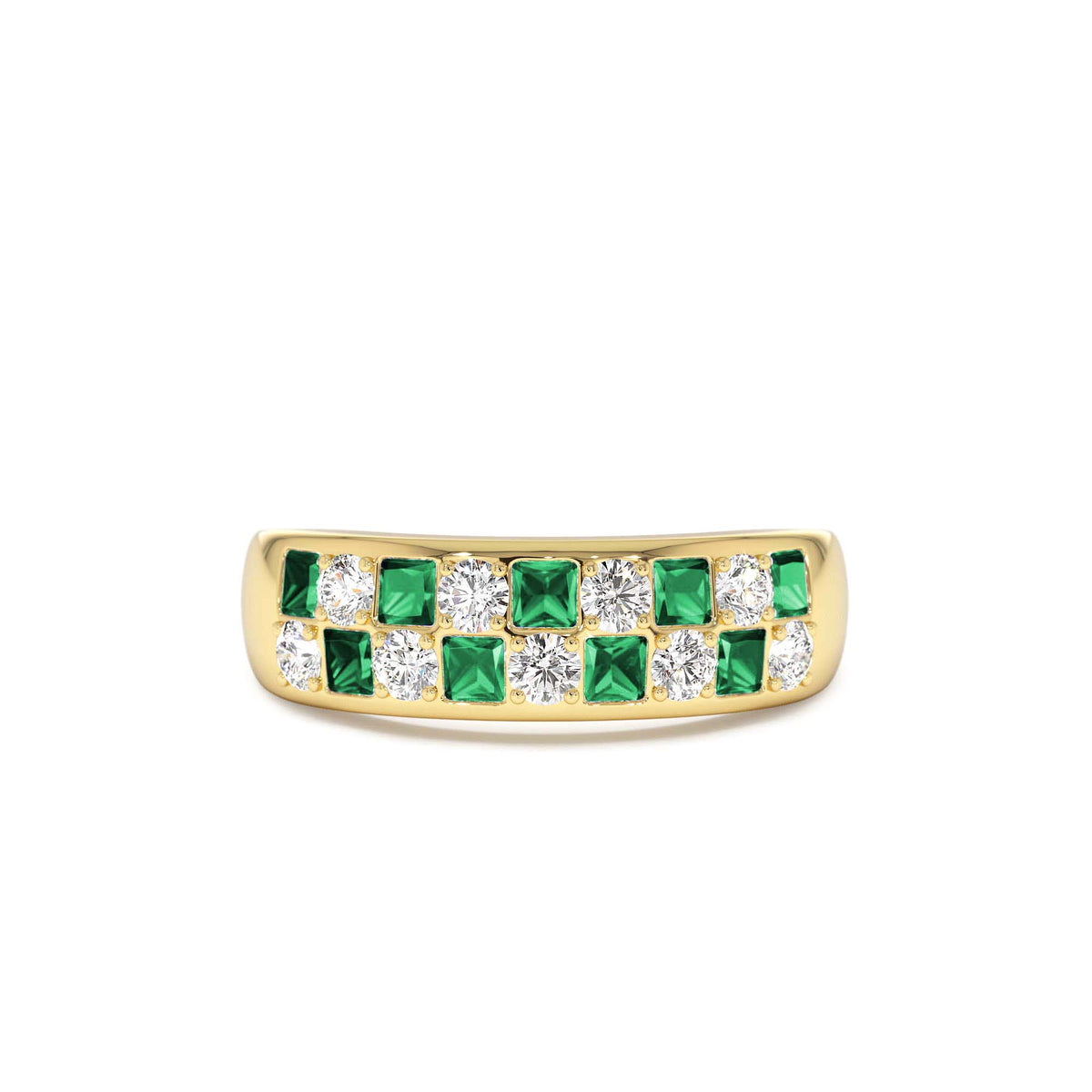 Square Emerald & Diamond Wedding Ring in 14K Gold — view 1