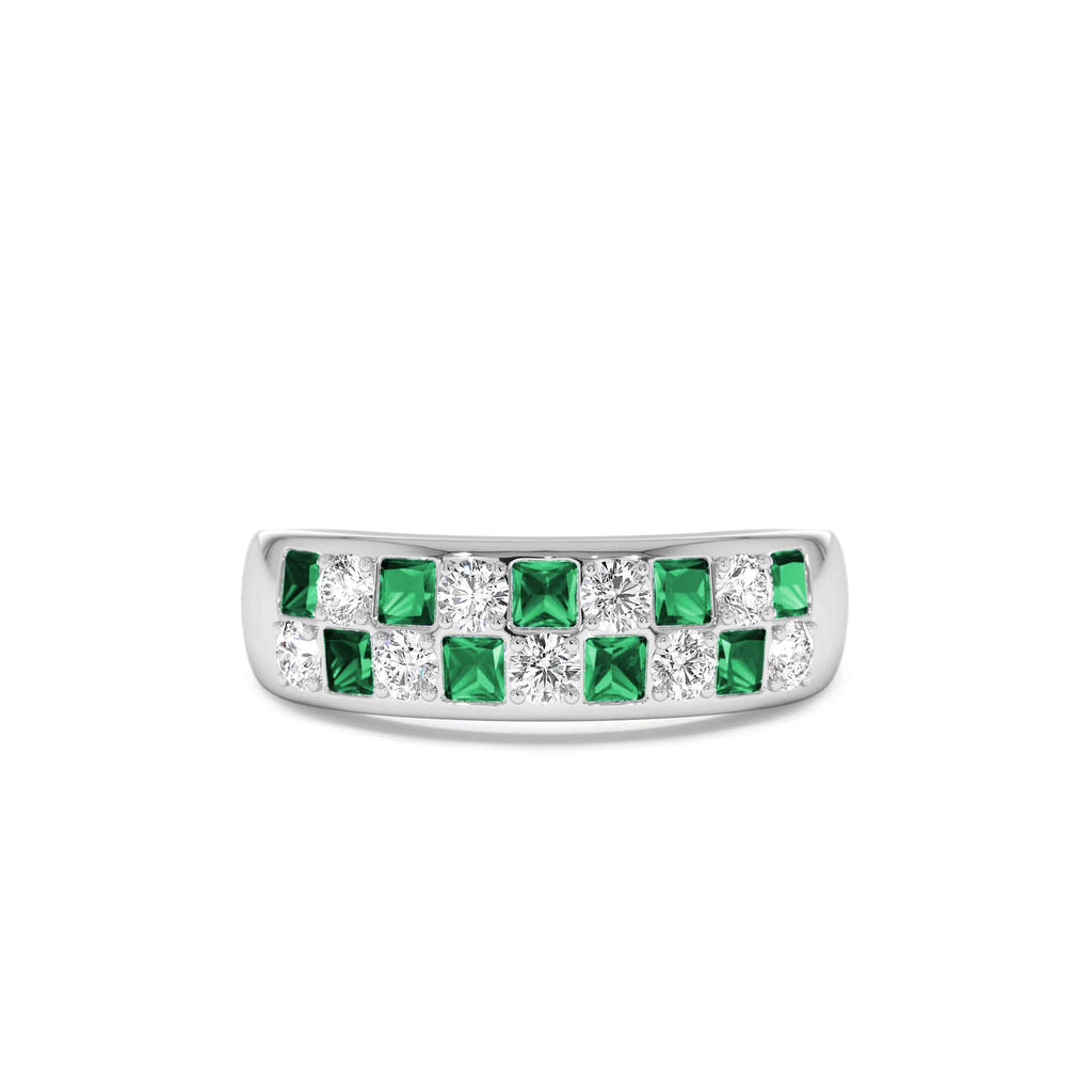Square Emerald & Diamond Wedding Ring in 14K Gold — view 2