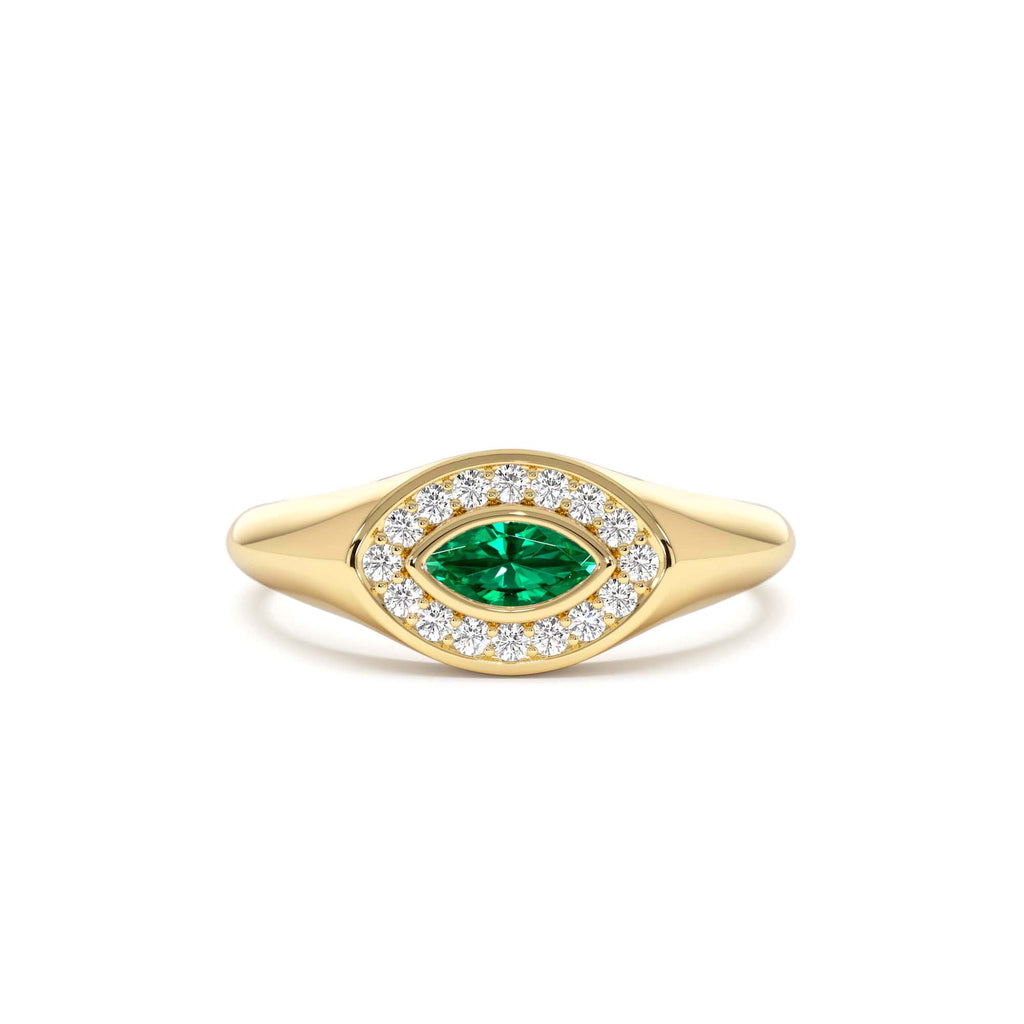 Marquise Emerald Halo Setting Ring in 14K Gold — view 1