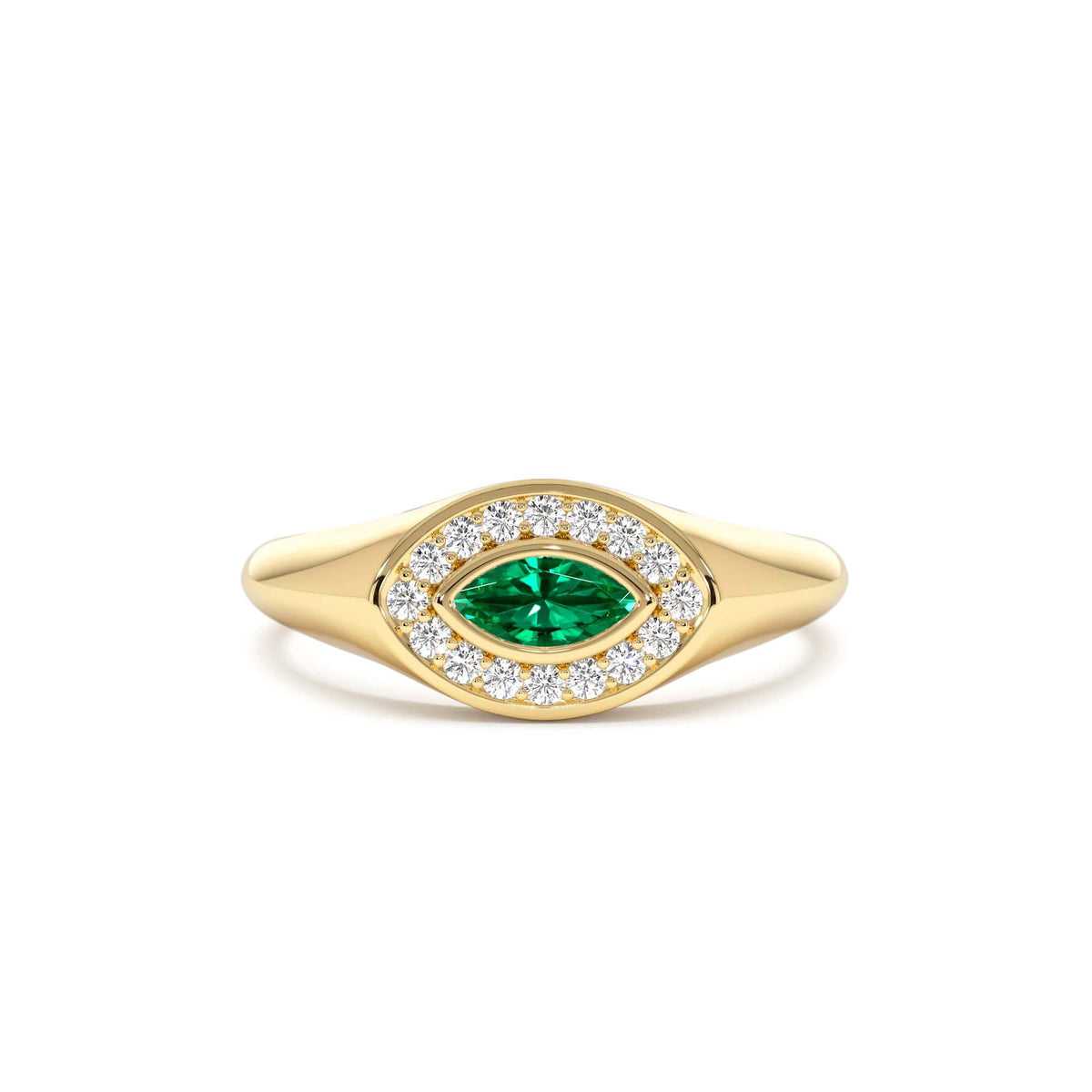 Marquise Emerald Halo Setting Ring in 14K Gold — view 1
