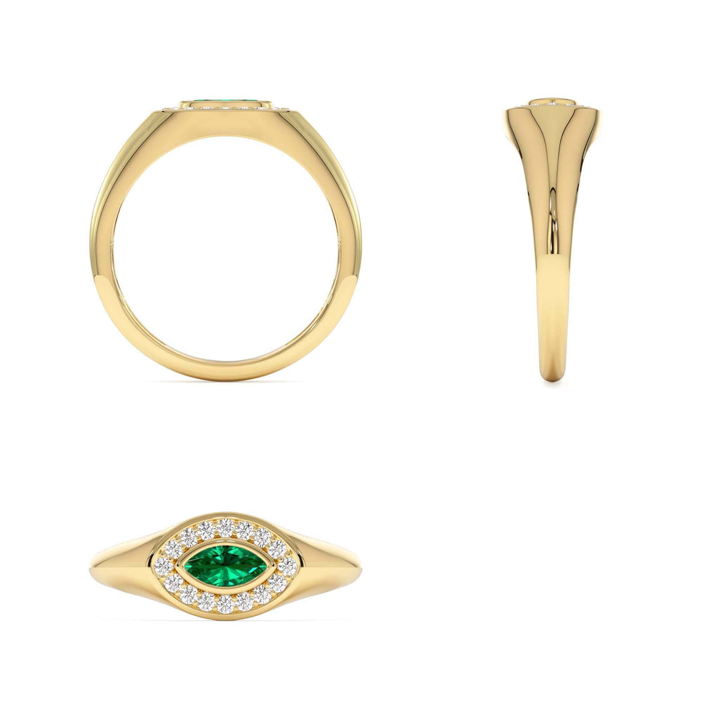 Marquise Emerald Halo Setting Ring in 14K Gold — view 3