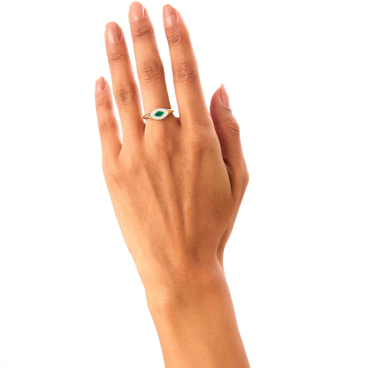 Marquise Emerald Halo Setting Ring in 14K Gold — view 6