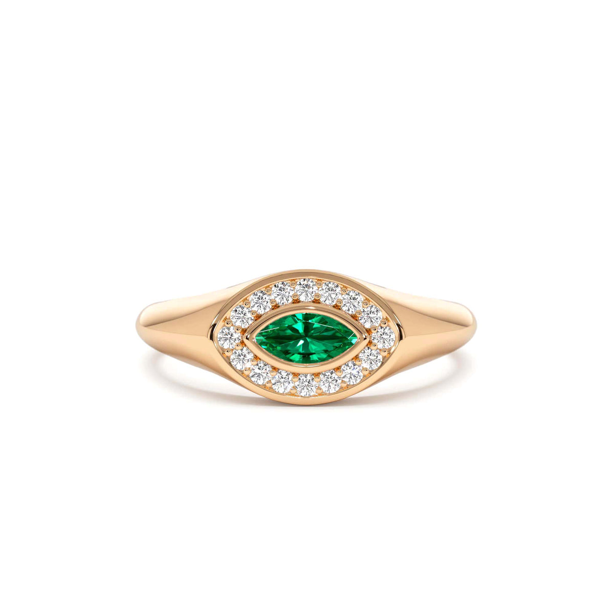 Marquise Emerald Halo Setting Ring in 14K Gold — view 5