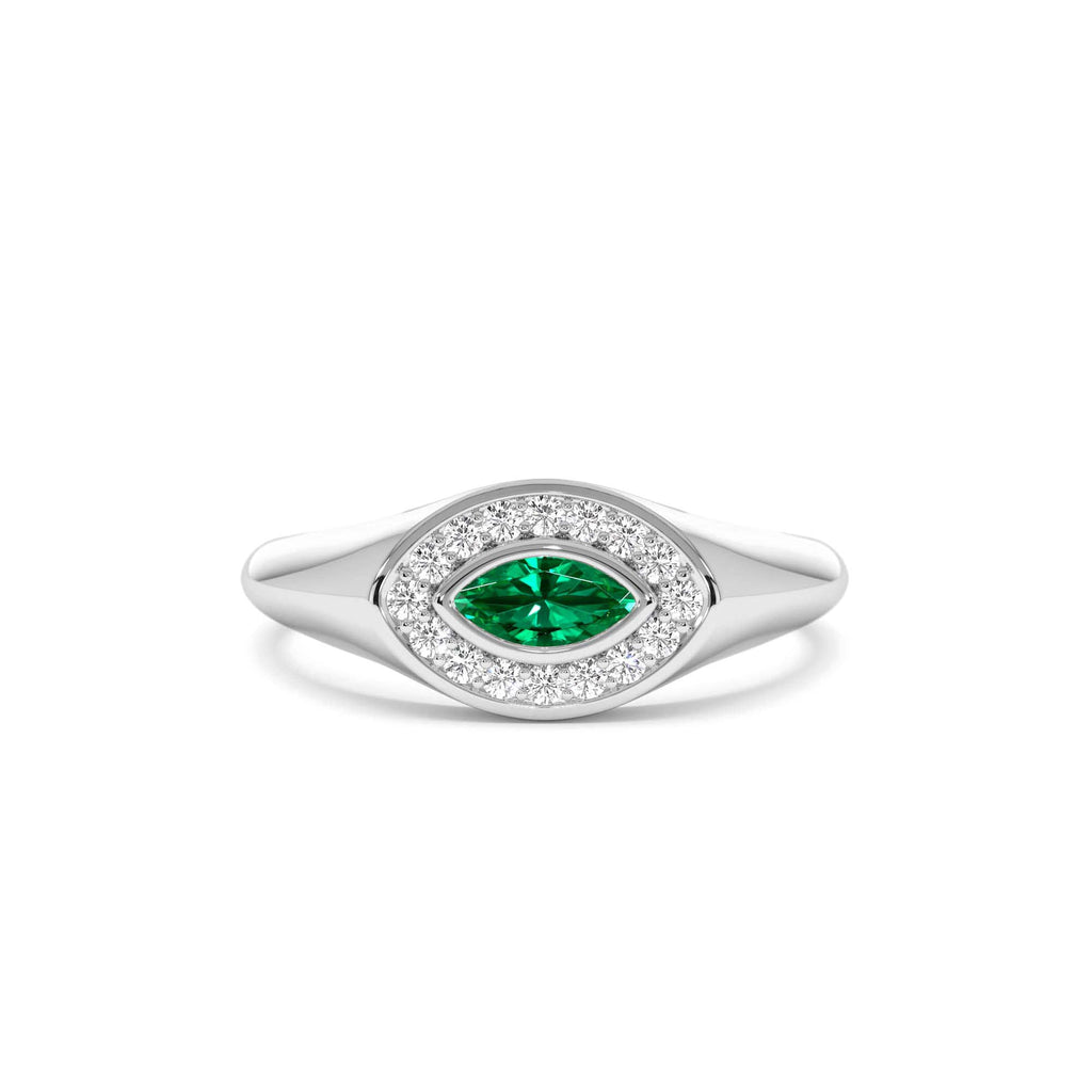 Marquise Emerald Halo Setting Ring in 14K Gold — view 4