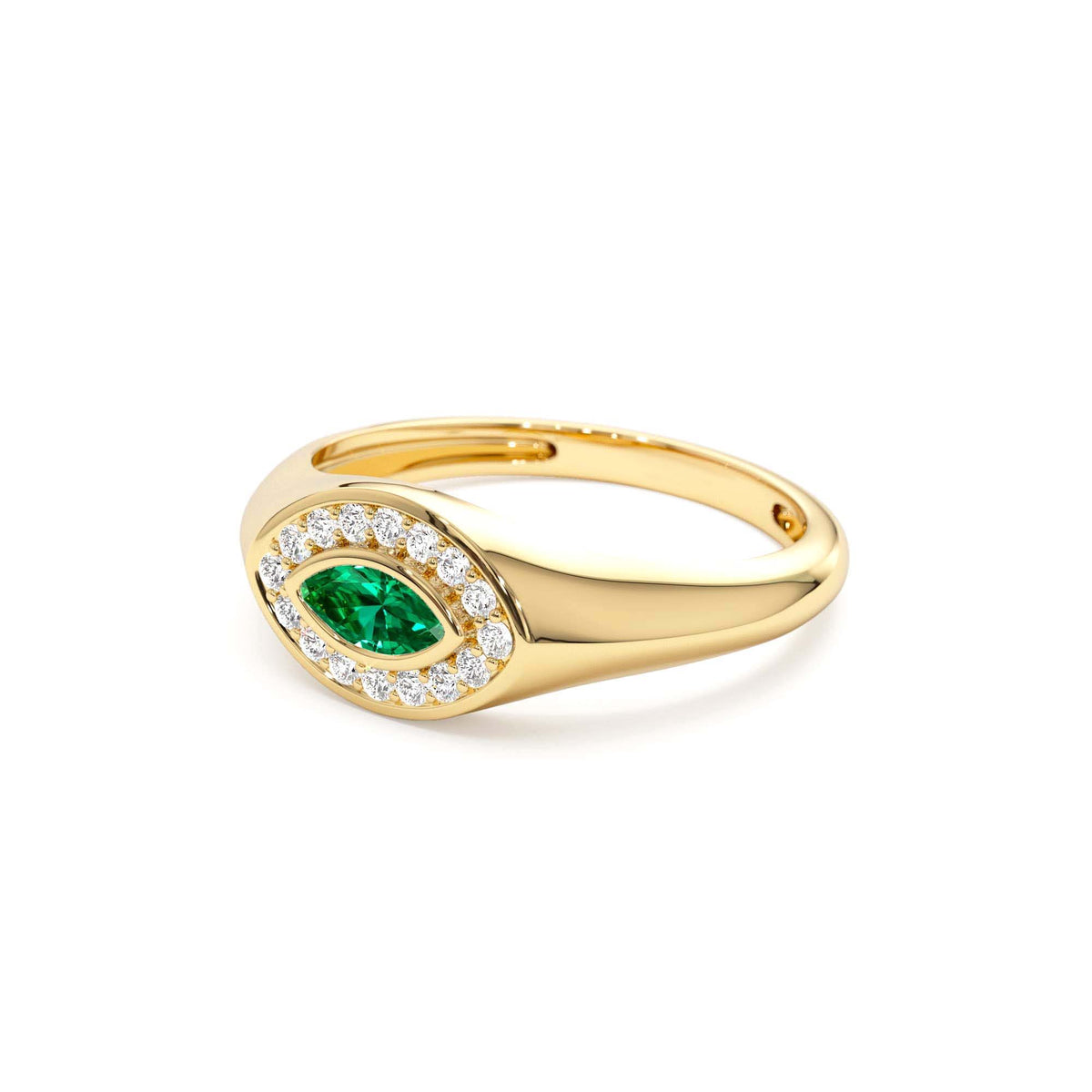 Marquise Emerald Halo Setting Ring in 14K Gold — view 2