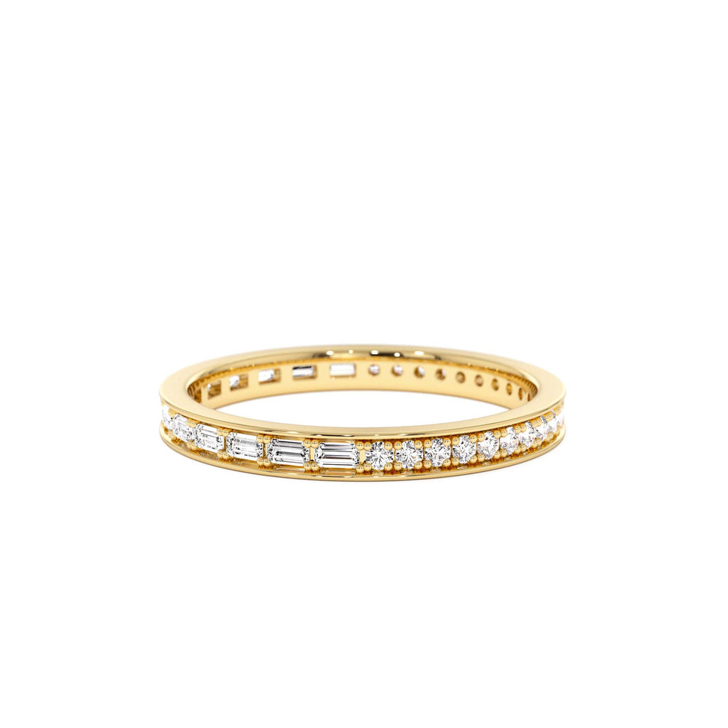 Half Baguette Half Round Diamond Eternity Band in 14K Gold — view 1