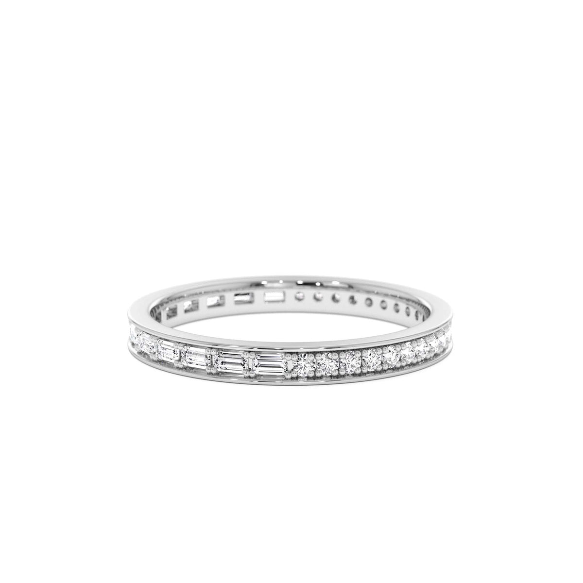 Half Baguette Half Round Diamond Eternity Band in 14K Gold — view 4