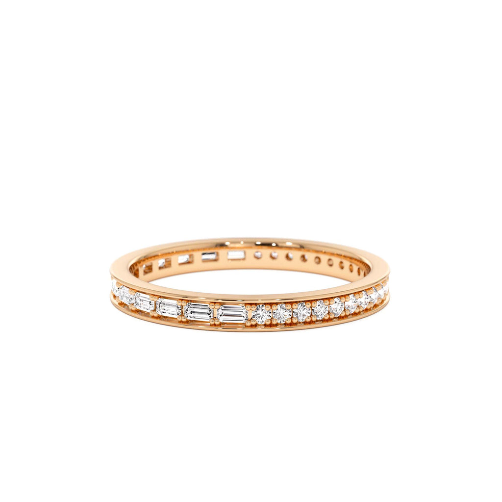 Half Baguette Half Round Diamond Eternity Band in 14K Gold — view 5
